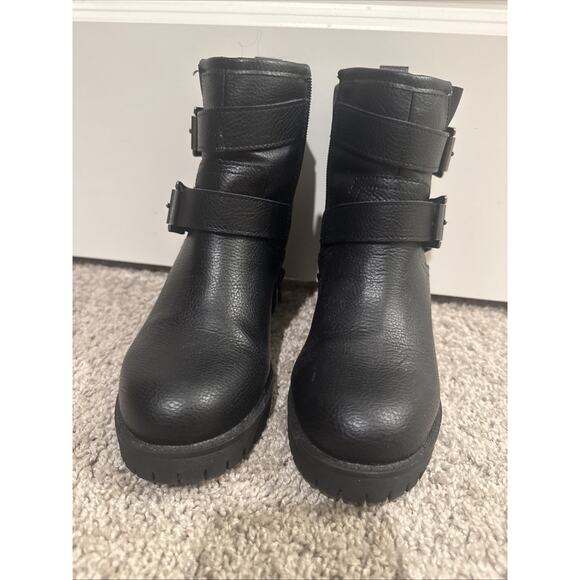 Mia Women's 2 Buckle Zip Up Ankle Boots Black Chunky 90s Size 6 M 2.5" Heel NOS - Picture 1 of 16